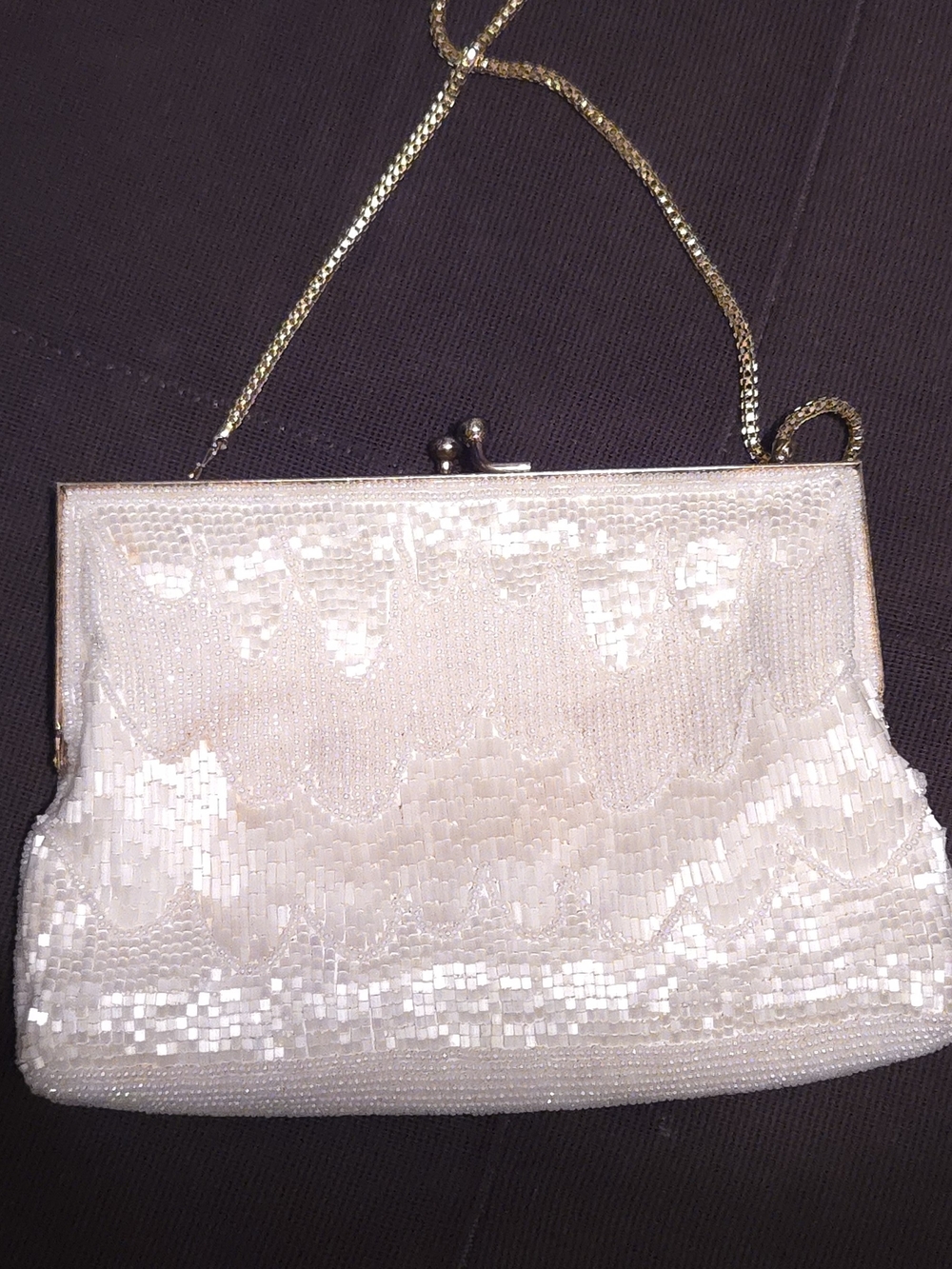 La Regale Ltd. Vintage White Beaded Evening Clutch Purse Hand Made - Picture 2 of 5